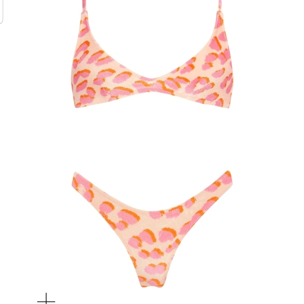 Triangl Pink Leopard Print Velvet Maia Bikini XS